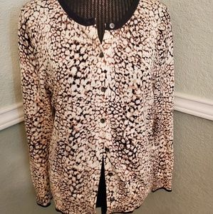 LANDS' END Leopard Print Cardigan Sweater